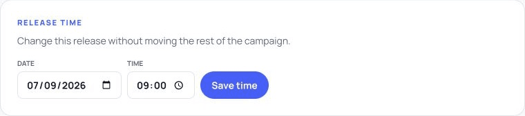 Release time controls with Date, Time and Save time